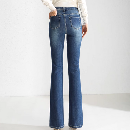 Damen-Schlagjeans mit hoher Taille und Stickerei